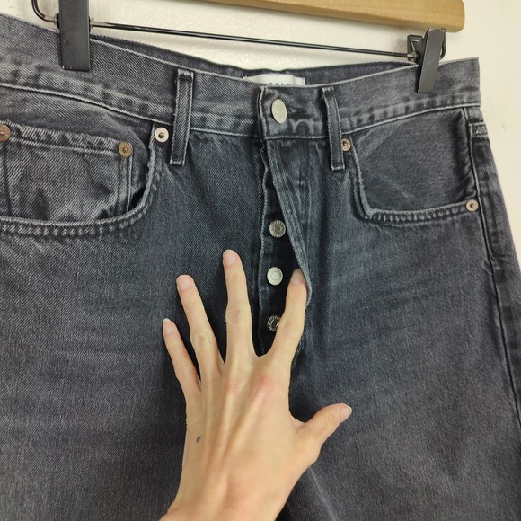 Agolde 90s Short Womens 27 Faded Black Mid Rise Loose Fit Cut Offs Raw Hem - Picture 4 of 12